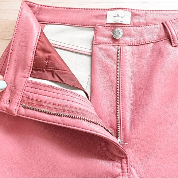 Aritzia Wilfred Melina Faux Vegan Leather High Rise Summer Fall Chic Pants Pink - Picture 8 of 14